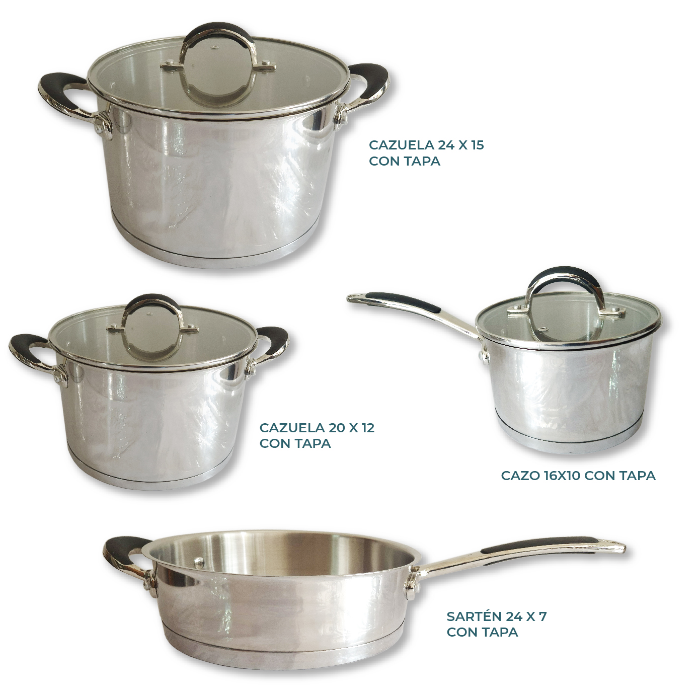 Batería Rd Royal Cook Acero Inoxidable C/tapa 7 Piezas