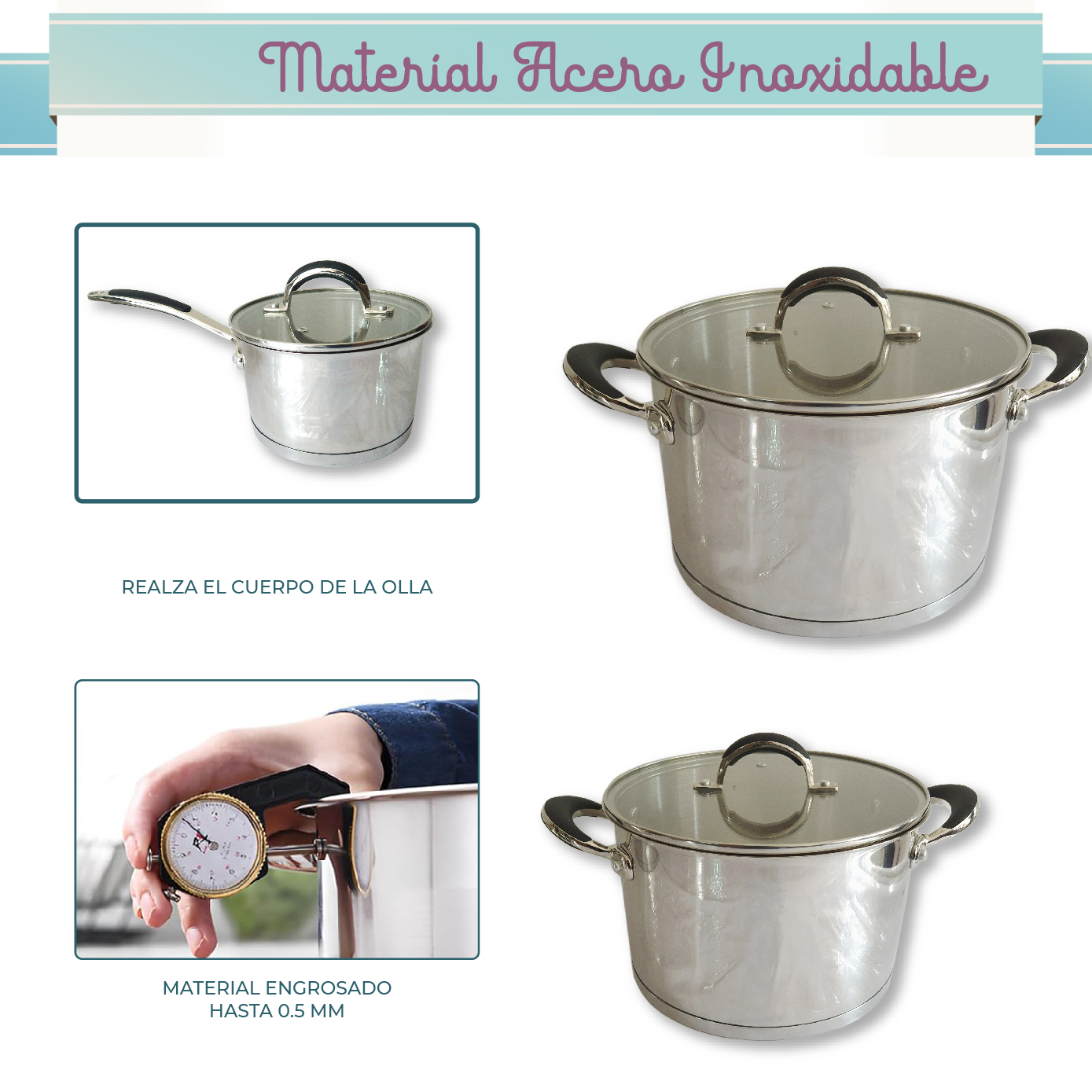 Batería Rd Royal Cook Acero Inoxidable C/tapa 7 Piezas