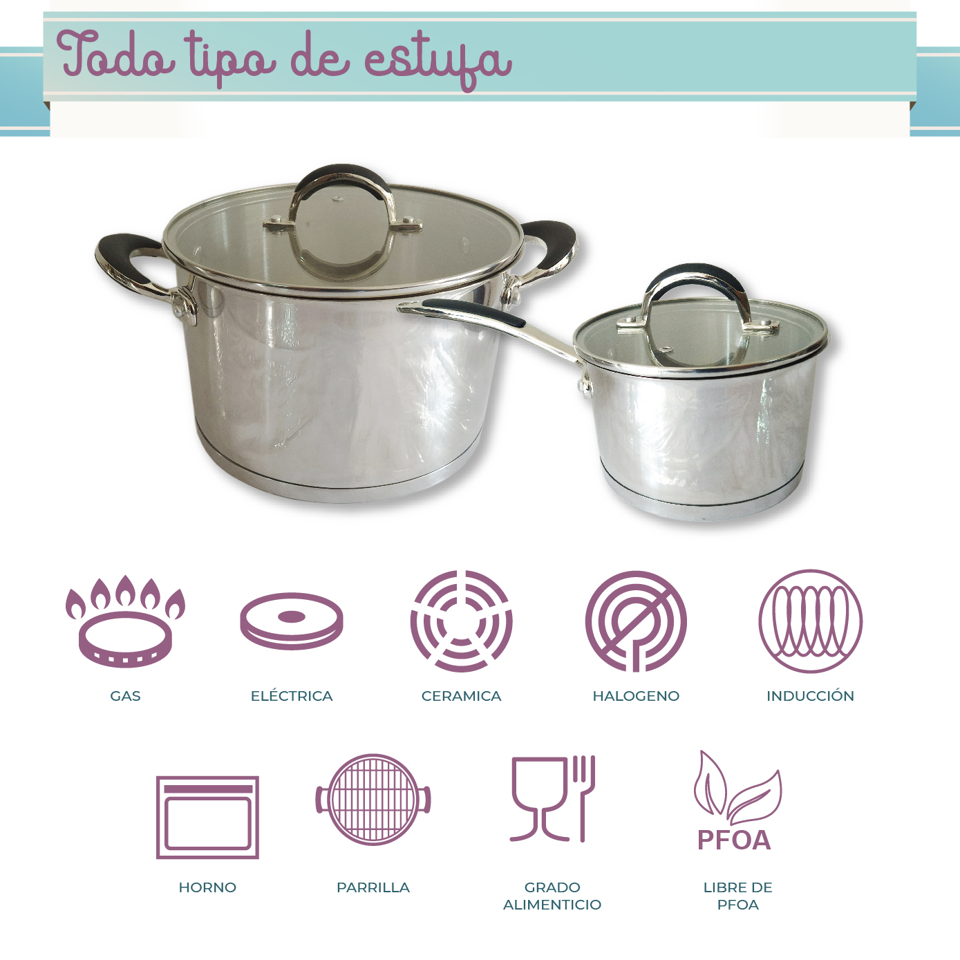 Batería Rd Royal Cook Acero Inoxidable C/tapa 7 Piezas