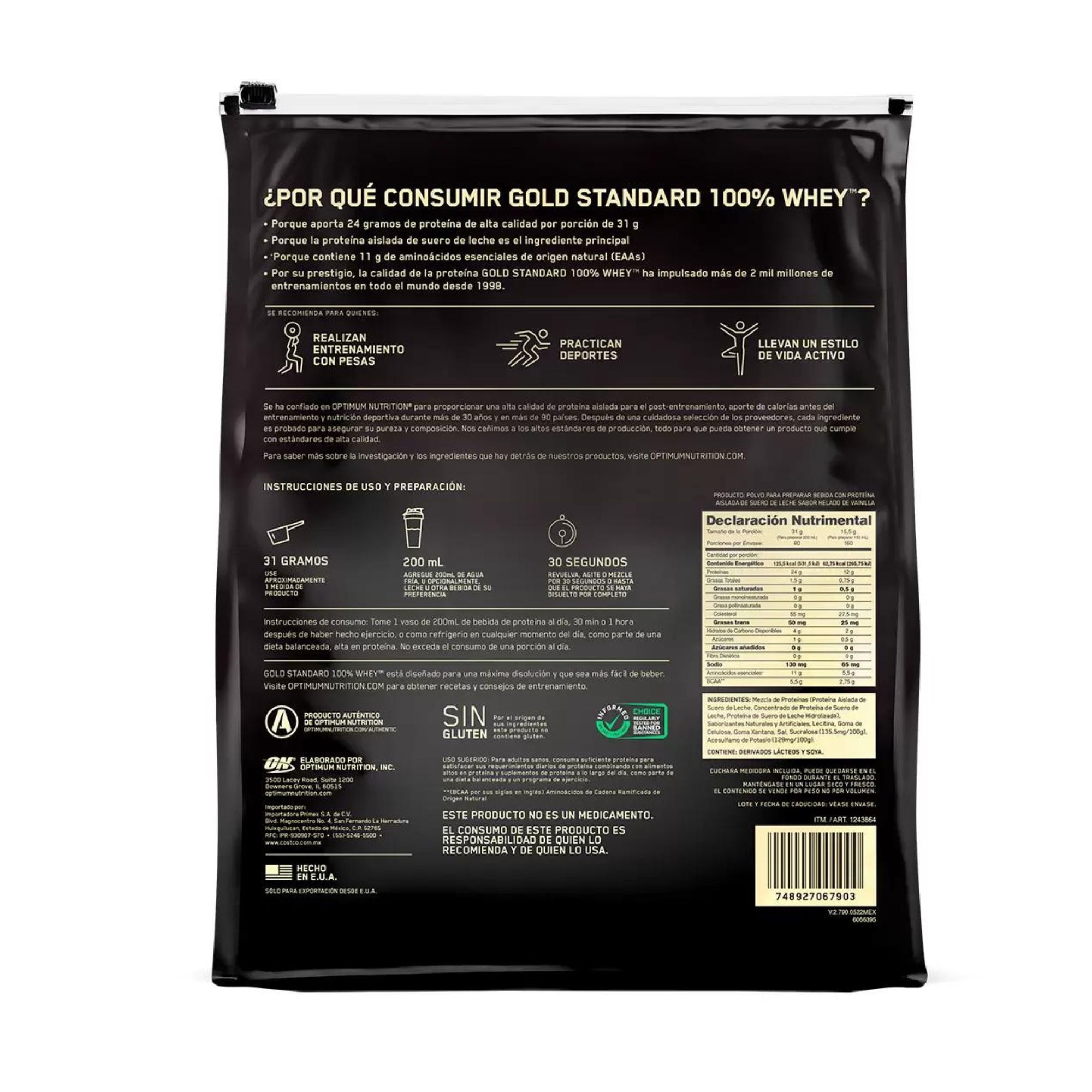 Proteína Gold Standard 100% Whey Vainilla O N 2.48 Kg