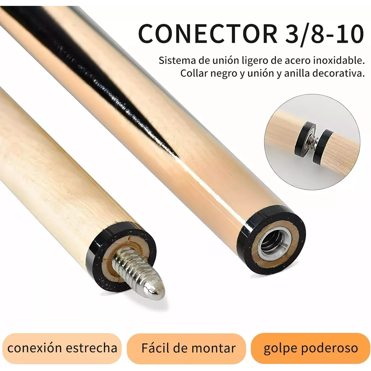 1 Taco Billar De Maple Palos Snooker Desarmable Profesional