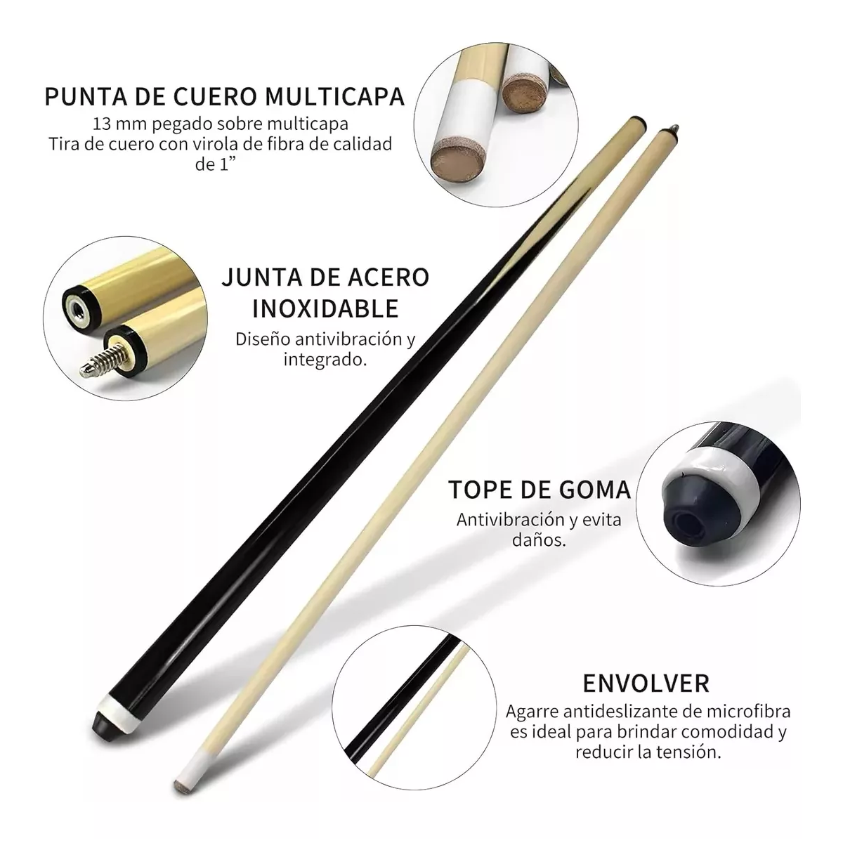 1 Taco Billar De Maple Palos Snooker Desarmable Profesional