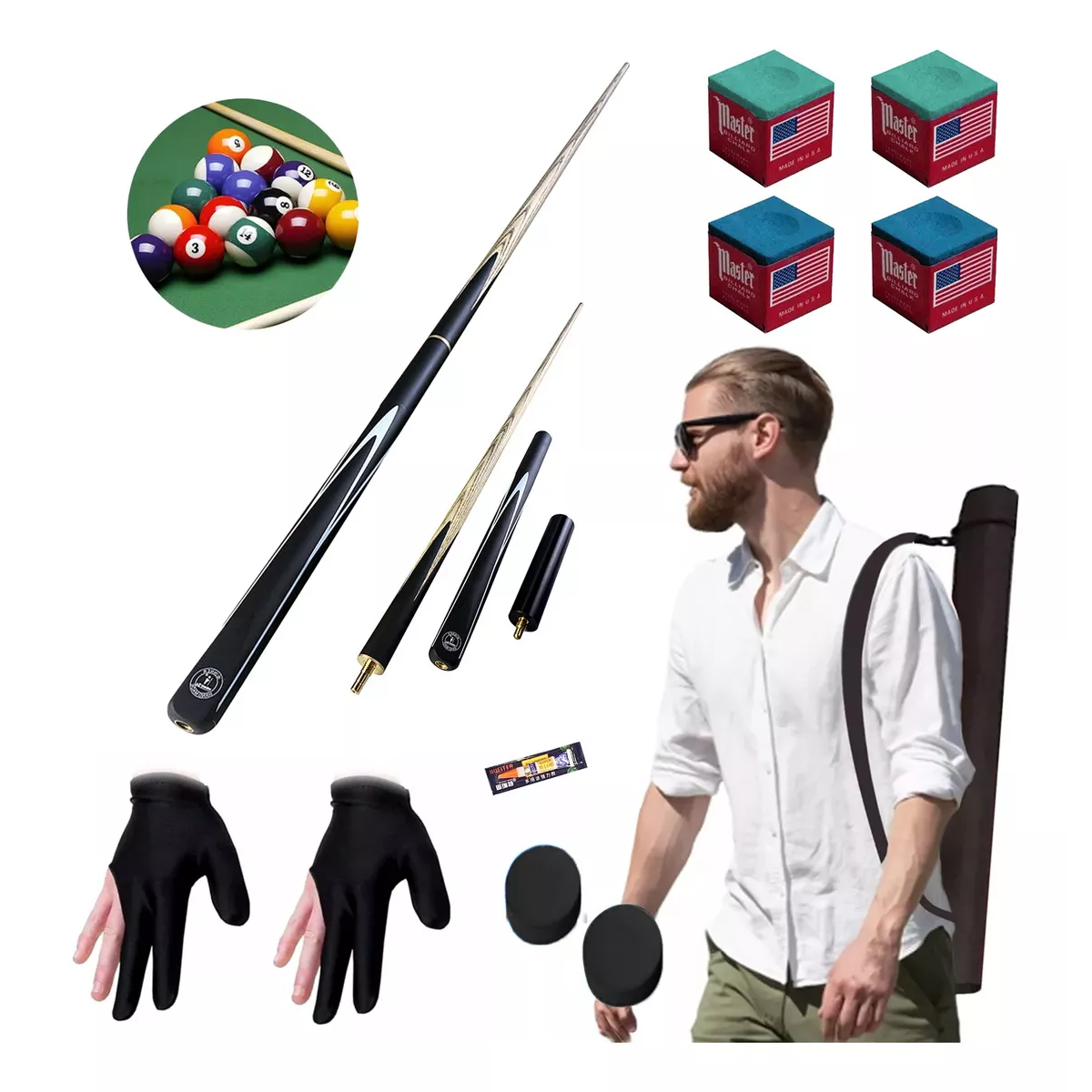 145cm Taco De Billar Profesional Desarmable Palo Guante Tiza Funda Cola 11.5mm
