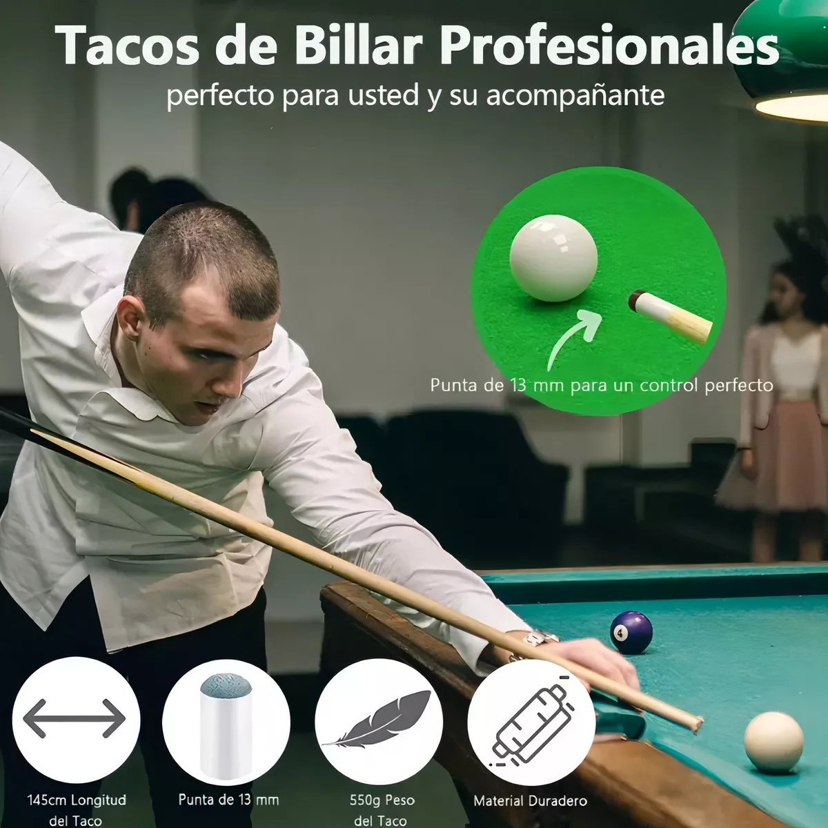 145cm Taco De Billar Profesional Desarmable Palo Guante Tiza Funda Cola 11.5mm