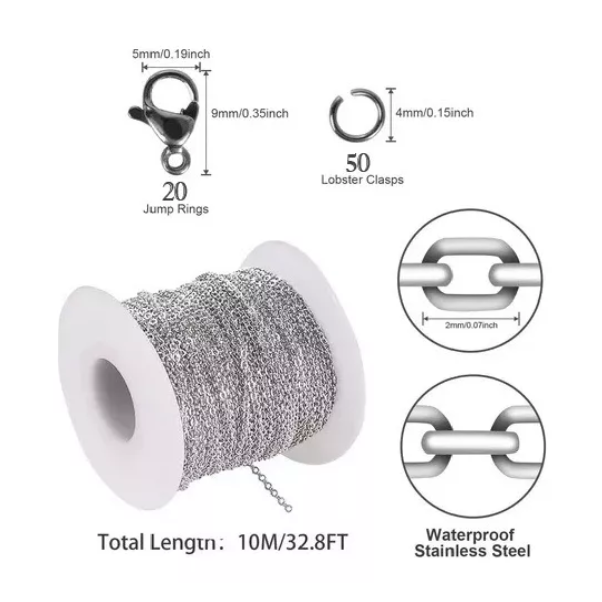 Materiales Para Joyeria Cadena De Acero Inoxidable 2mm X 10m