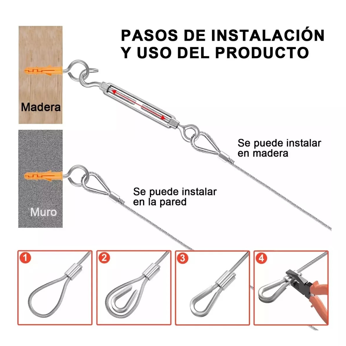 kit De Cable Tensor De Acero 50m