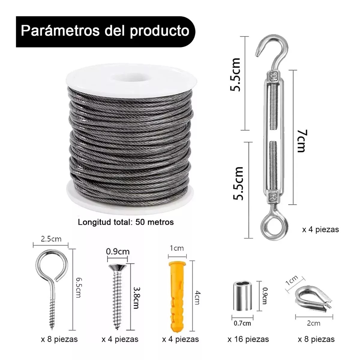 kit De Cable Tensor De Acero 50m