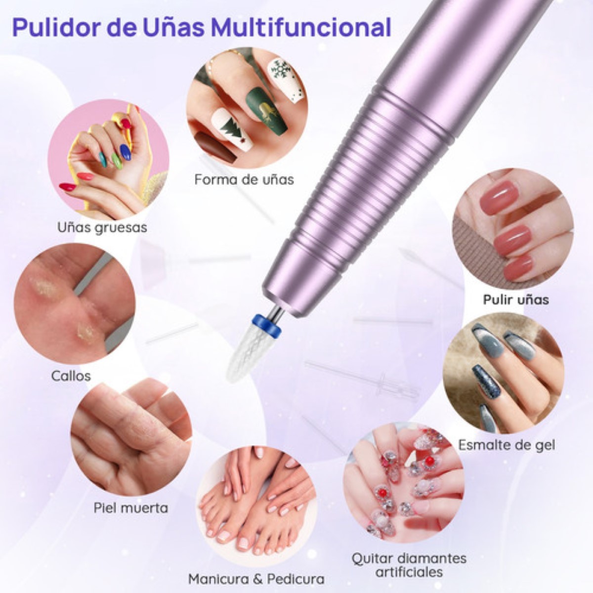 Pulidores Esmeril Uñas Manicure Inalambrico Taladro Con Set MORADO
