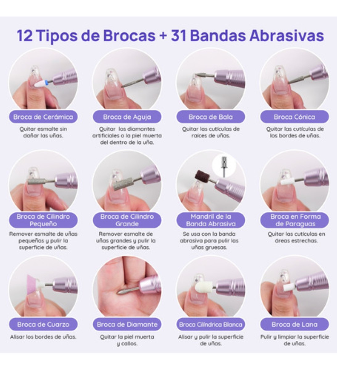 Pulidores Esmeril Uñas Manicure Inalambrico Taladro Con Set MORADO