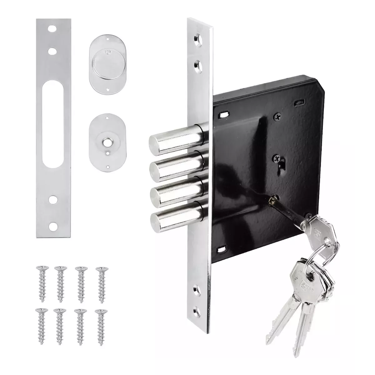 Cerradura Chapa Cerrojo 4 Bulones Llave Tetra Níquel