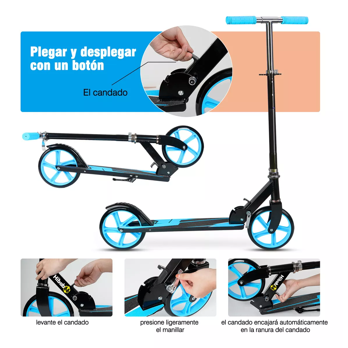 Scooter para niños 2 llantas plegables ligero altura adjustable Azul/Negro