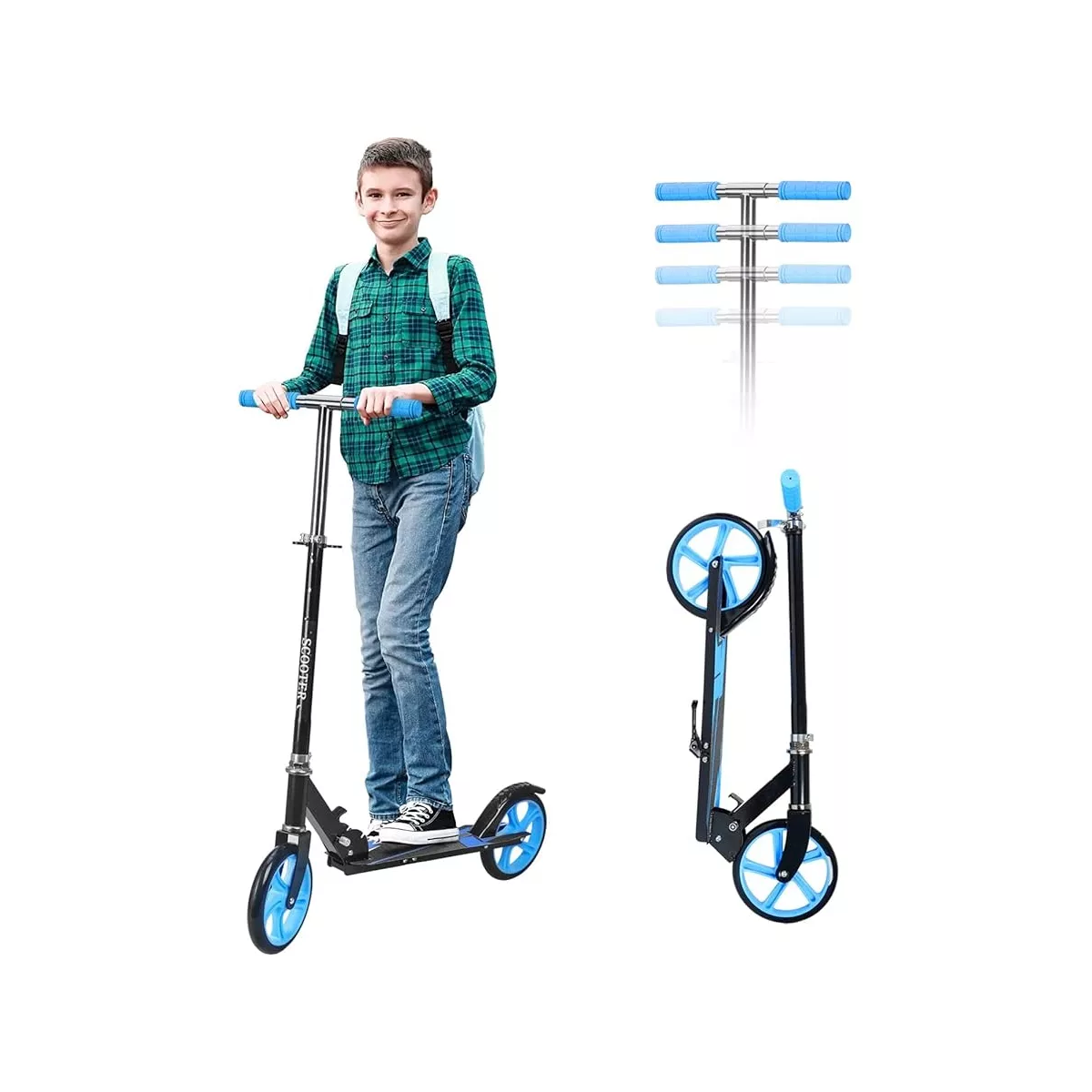 Scooter para niños 2 llantas plegables ligero altura adjustable Azul/Negro