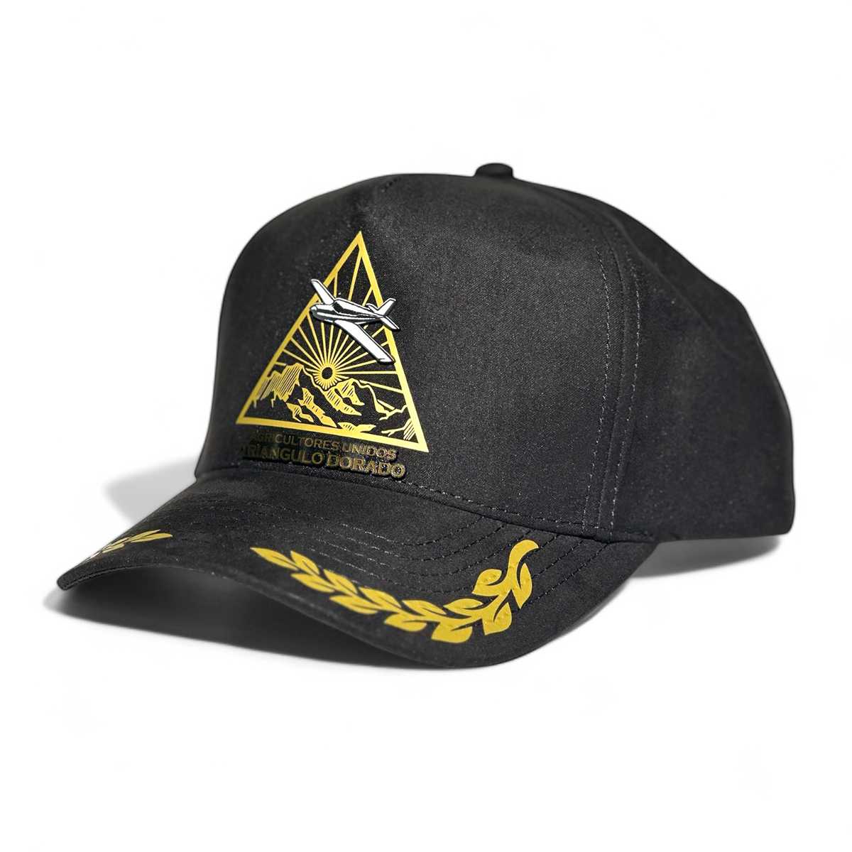 Vago Style Gorra Triángulo Dorado Snapback Negra Visera Curva de Gamuza