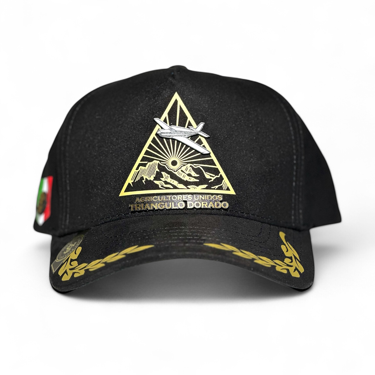 Vago Style Gorra Triángulo Dorado Snapback Negra Visera Curva de Gamuza
