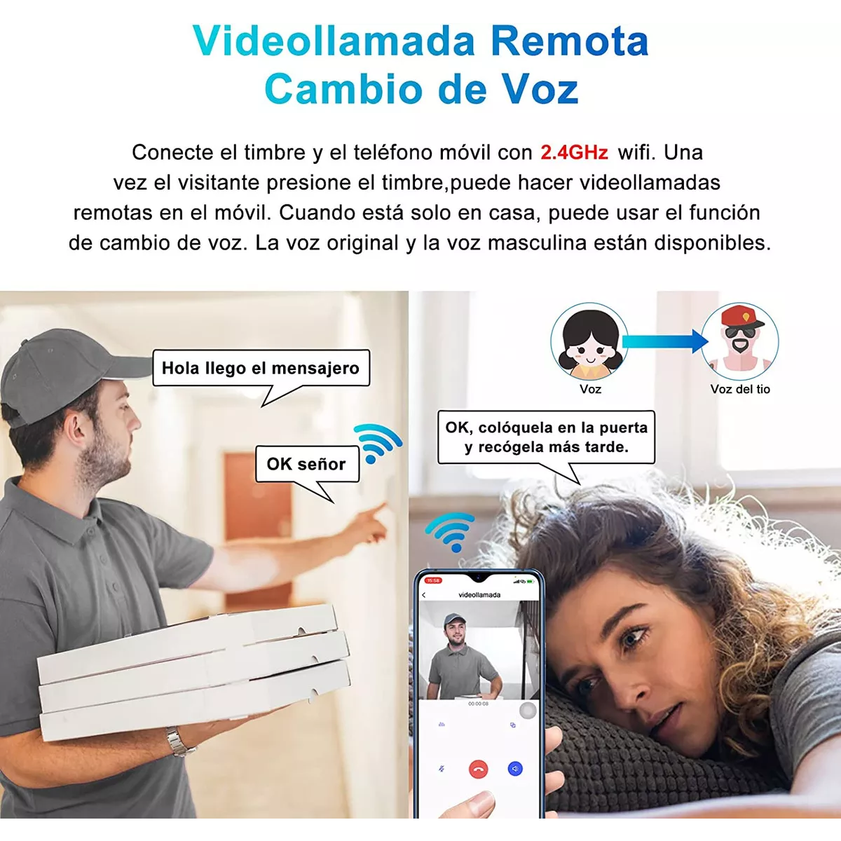 Timbre Inteligente Inalámbrico Con Cámara 1 Transmiso 1 Re