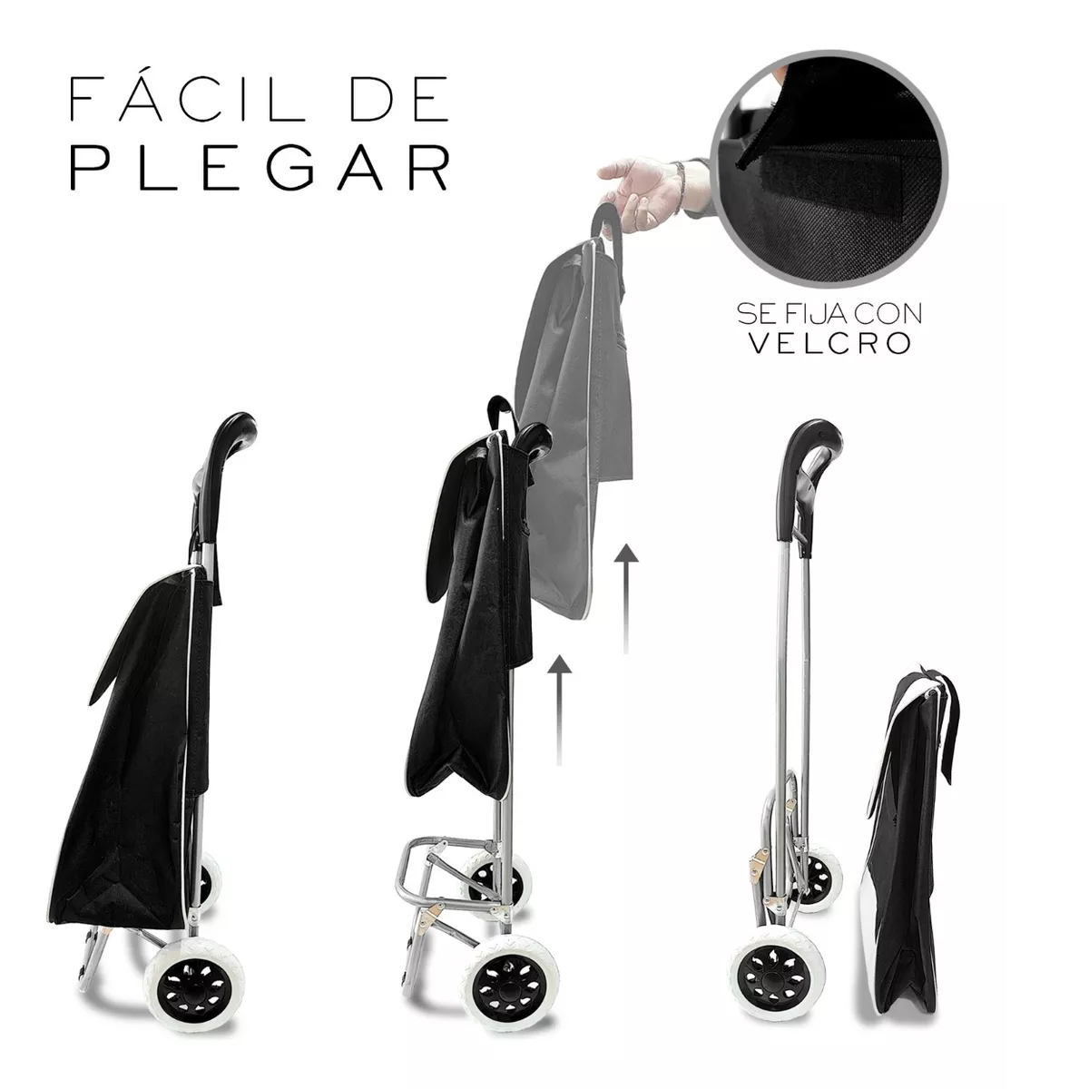 Carrito Para Mandado Compras Plegable Multiusos Resistente Negro