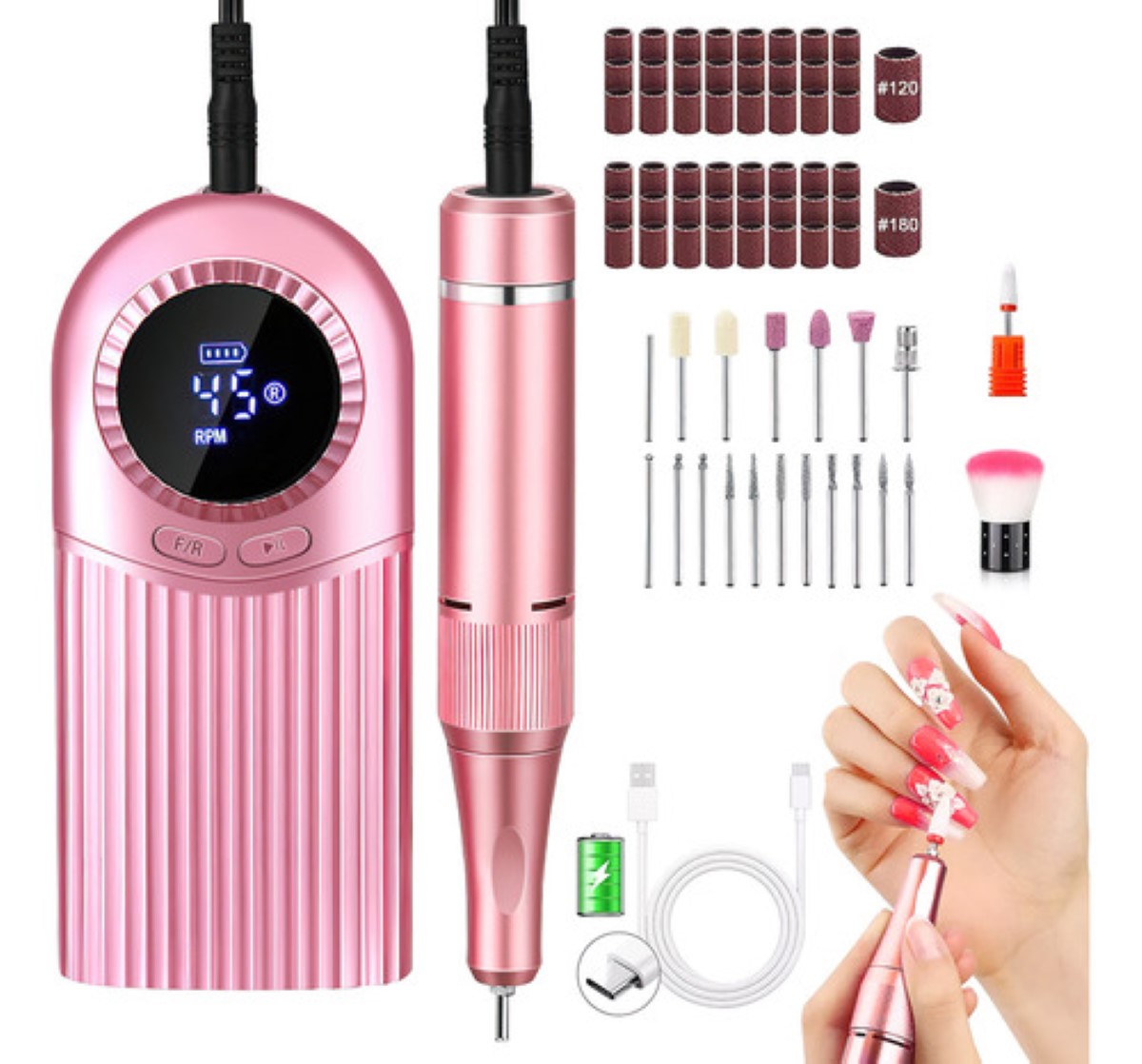 Pulidor De Uñas Esmeril Profesional Drill 45000 Rpm ROSA 