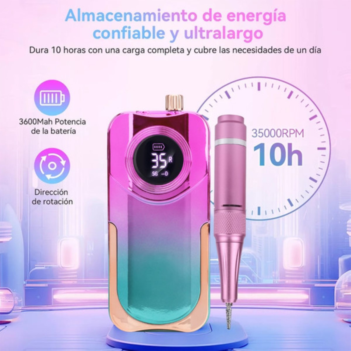 Pulidor De Uñas Esmeril Profesional Drill Portátil 35000 Rpm ROSA COLORES