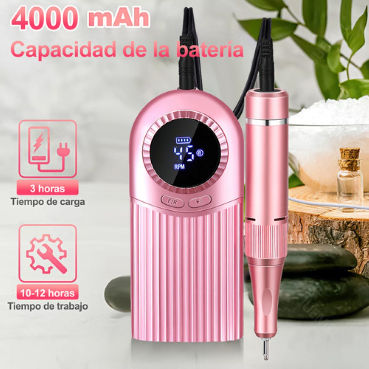 Pulidor De Uñas Esmeril Profesional Drill 45000 Rpm ROSA 