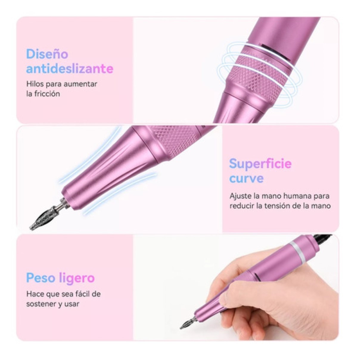 Pulidor De Uñas Esmeril Profesional Drill Portátil 35000 Rpm ROSA COLORES