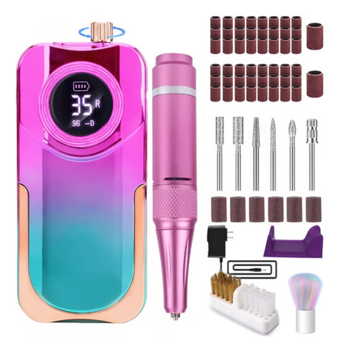 Pulidor De Uñas Esmeril Profesional Drill Portátil 35000 Rpm ROSA COLORES