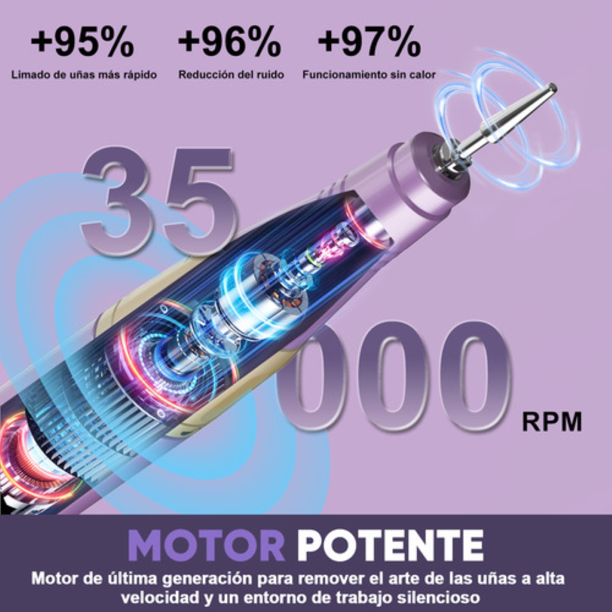 Pulidor De Uñas Esmeril Profesional Drill Portátil 35000 Rpm MORADO
