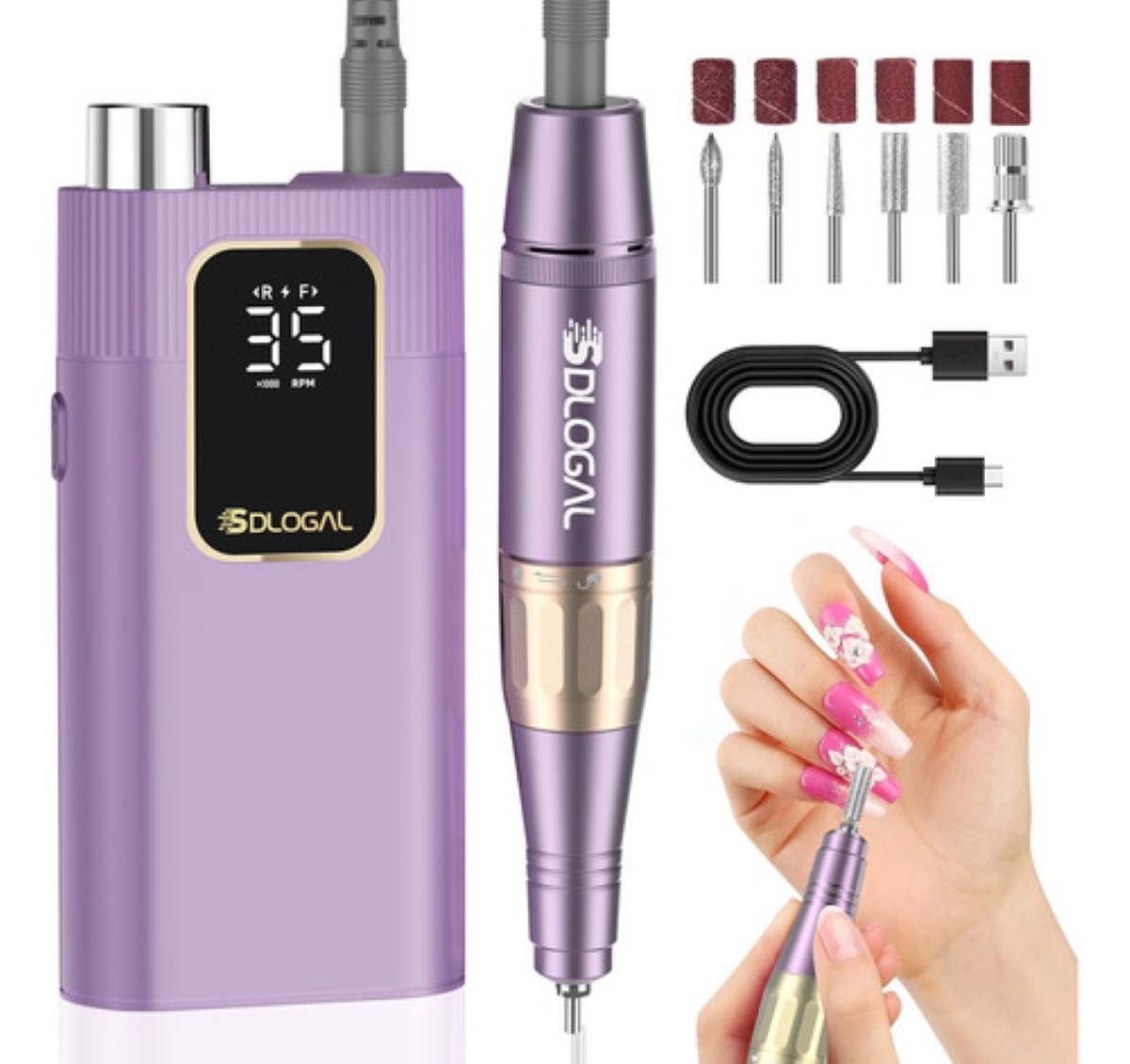 Pulidor De Uñas Esmeril Profesional Drill Portátil 35000 Rpm MORADO