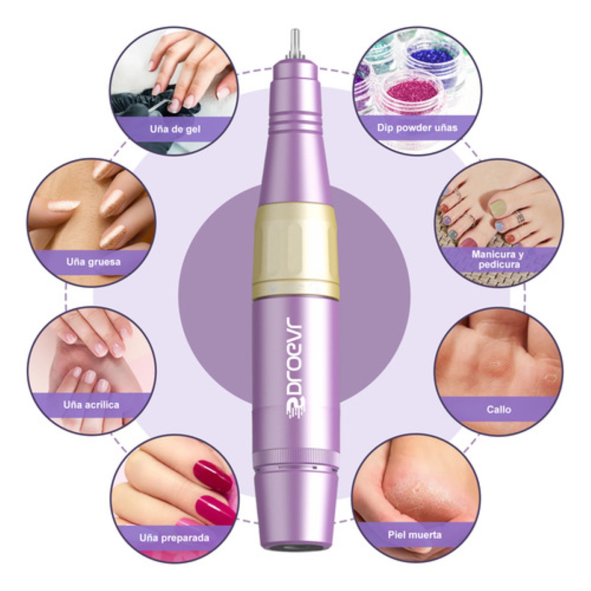 Pulidor De Uñas Esmeril Profesional Drill Portátil 35000 Rpm MORADO