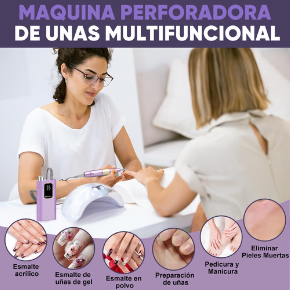 Pulidor De Uñas Esmeril Profesional Drill Portátil 35000 Rpm MORADO