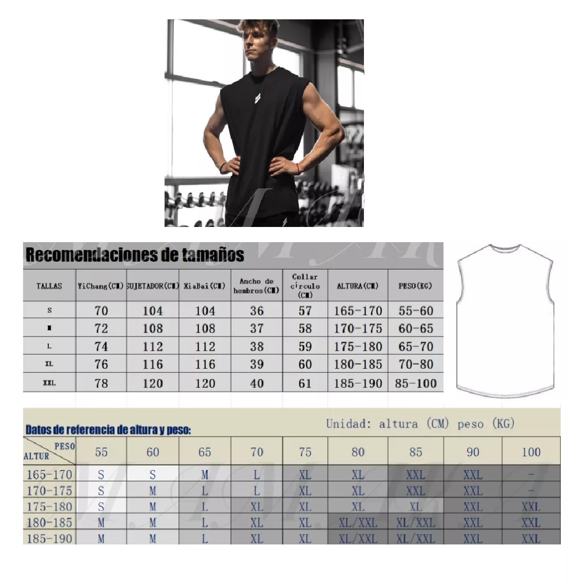Playeras Gym Sin Mangas Hombre Deportiva Color:Negro  Talla  M