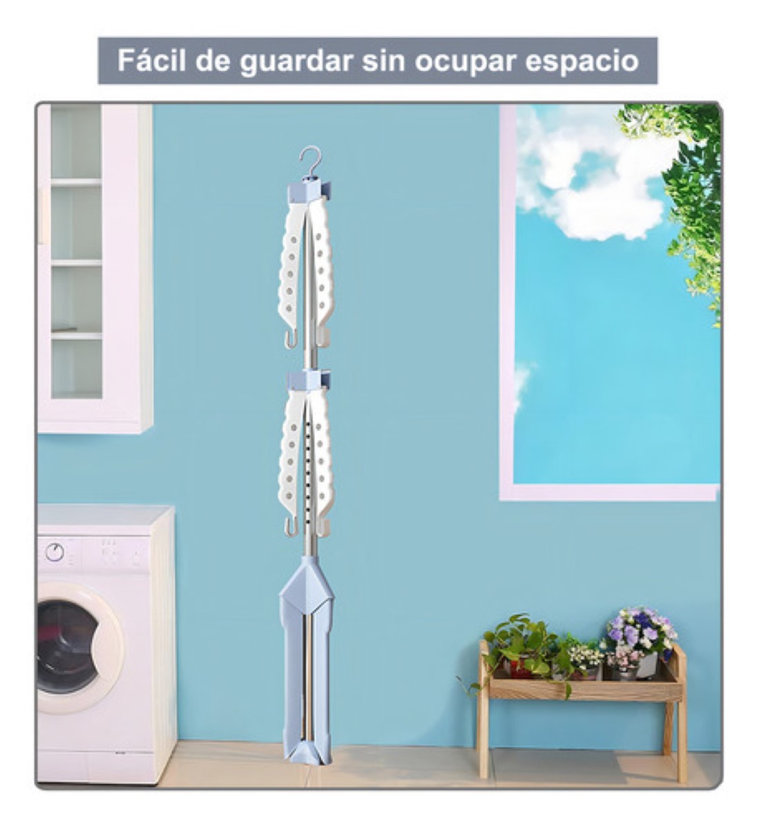 Tendederos De Ropa Trípode Portátil Plegable Y Retráctil De 2 Niveles blanco con azul 