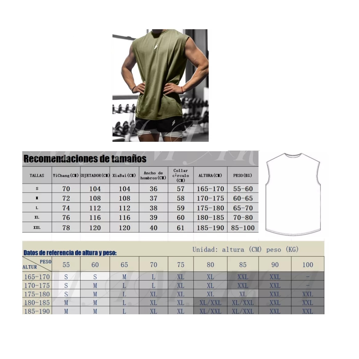 Playeras Gym Sin Mangas Hombre Deportiva Color:Verde Militar  Talla  M
