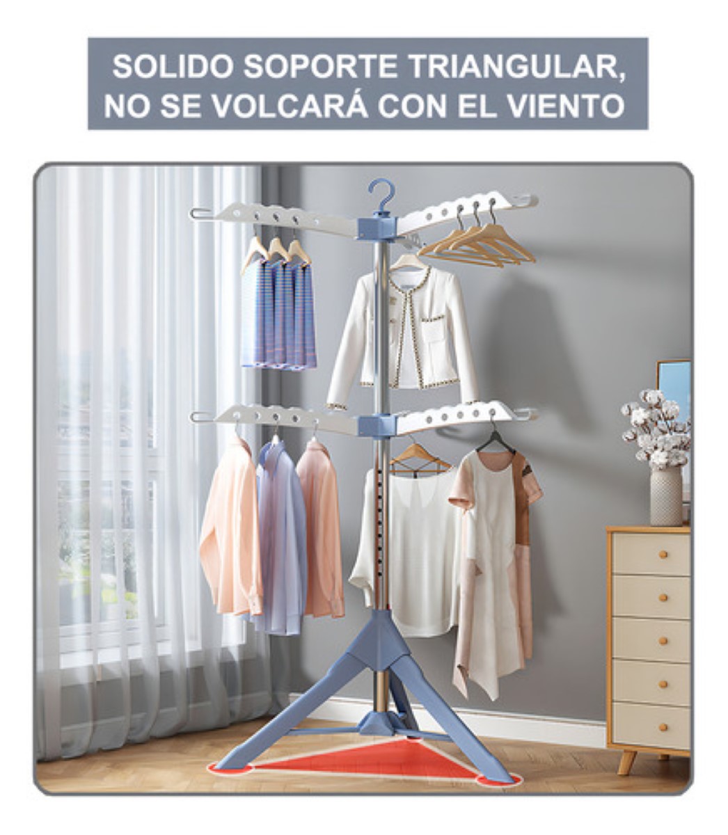 Tendederos De Ropa Trípode Portátil Plegable Y Retráctil De 2 Niveles blanco con azul 