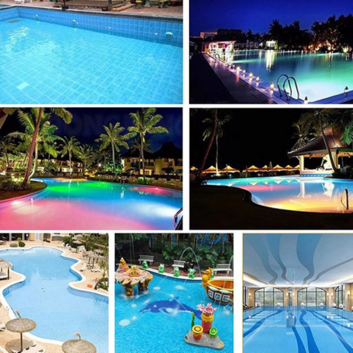 Luz Led Para Piscina 12v 24w Rgb Con Control Remoto AZUL PLATA