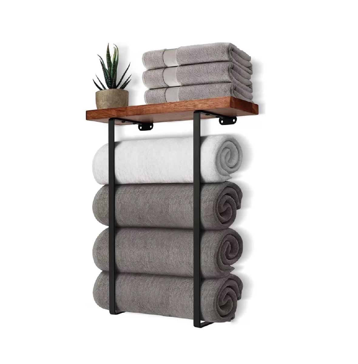 Toallero Para Baño Pared Con Repisas Madera Accesorios Baño