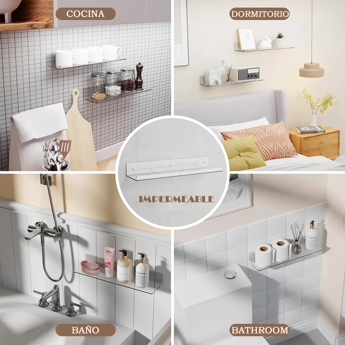 Set 4 Estanterías De Acrílico Transparentes Para Libros Dormitorio Baño