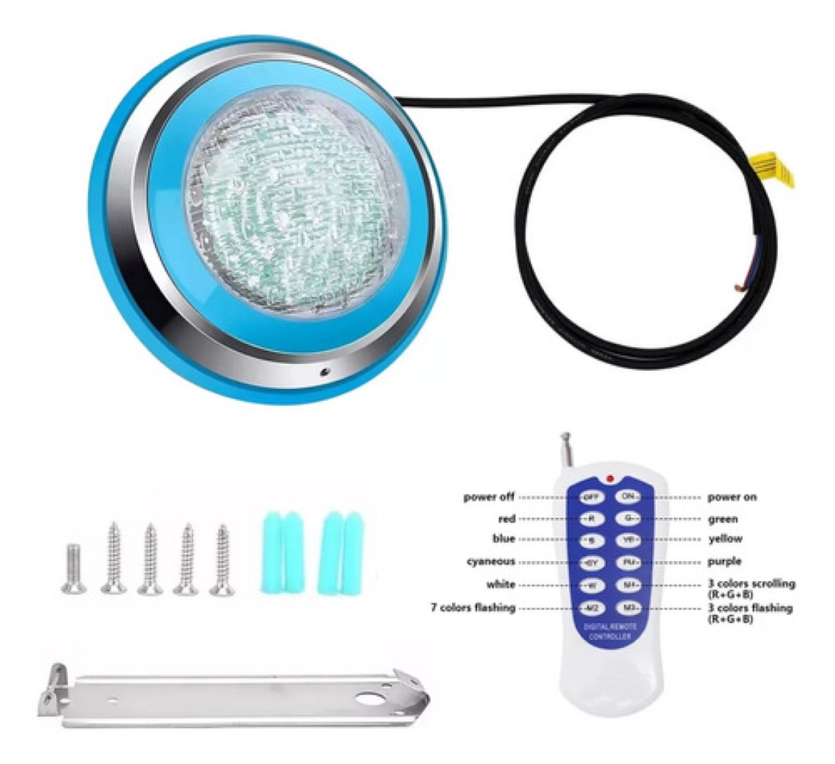 Luz Led Para Piscina 12v 24w Rgb Con Control Remoto AZUL PLATA