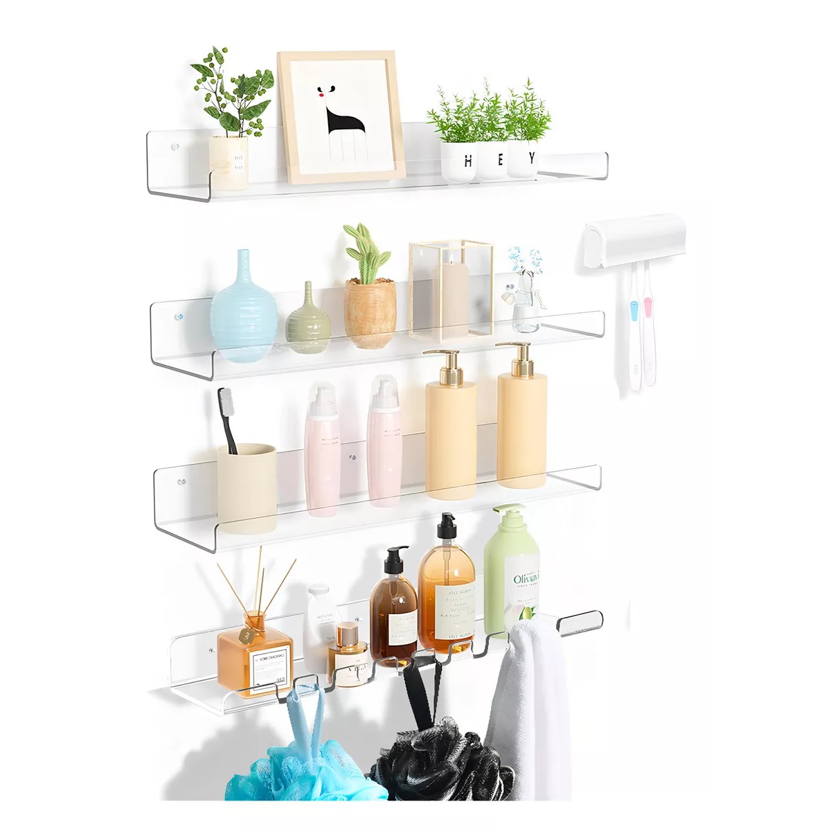 Set 4 Estanterías De Acrílico Transparentes Para Libros Dormitorio Baño