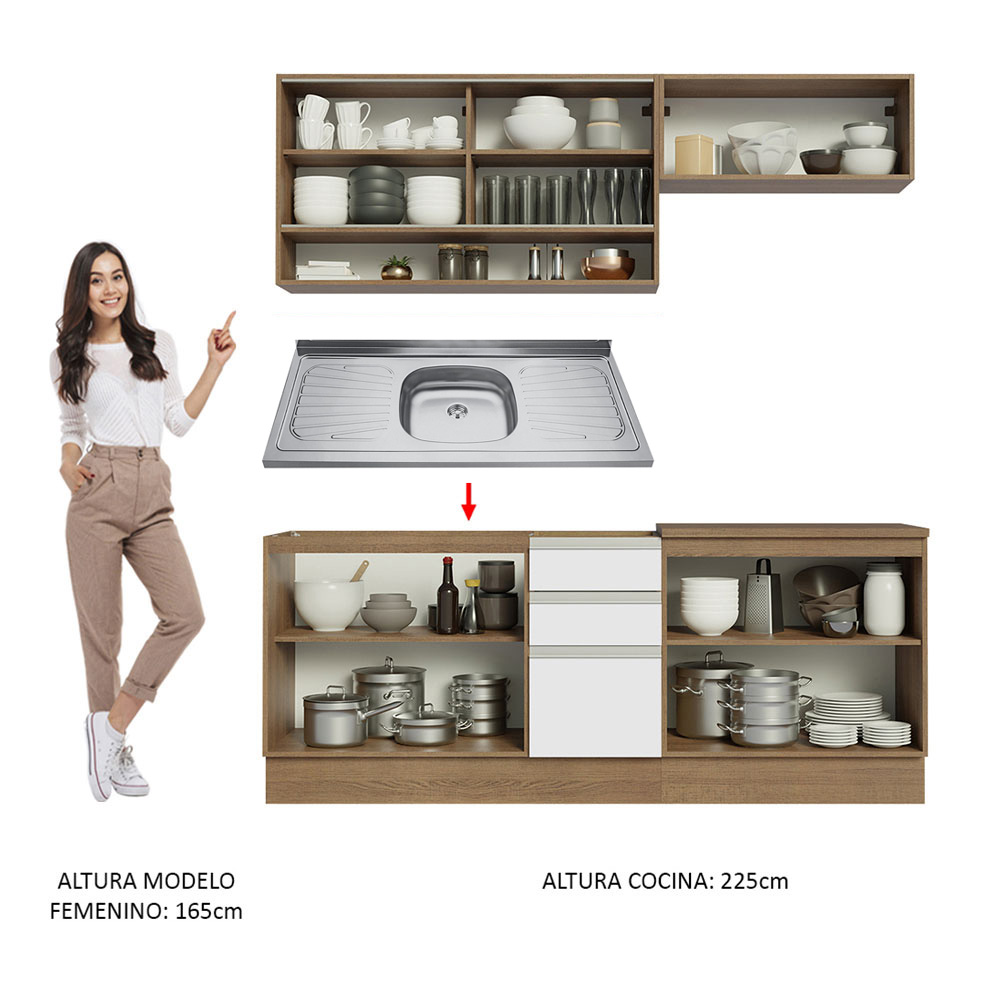 Cocina Integral Completa Madesa Glamy 200cm con Tarja MB 