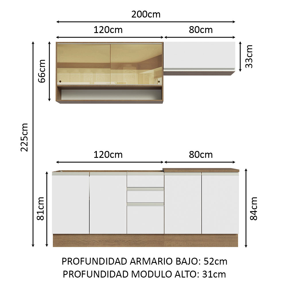 Cocina Integral Completa Madesa Glamy 200cm con Tarja MB 