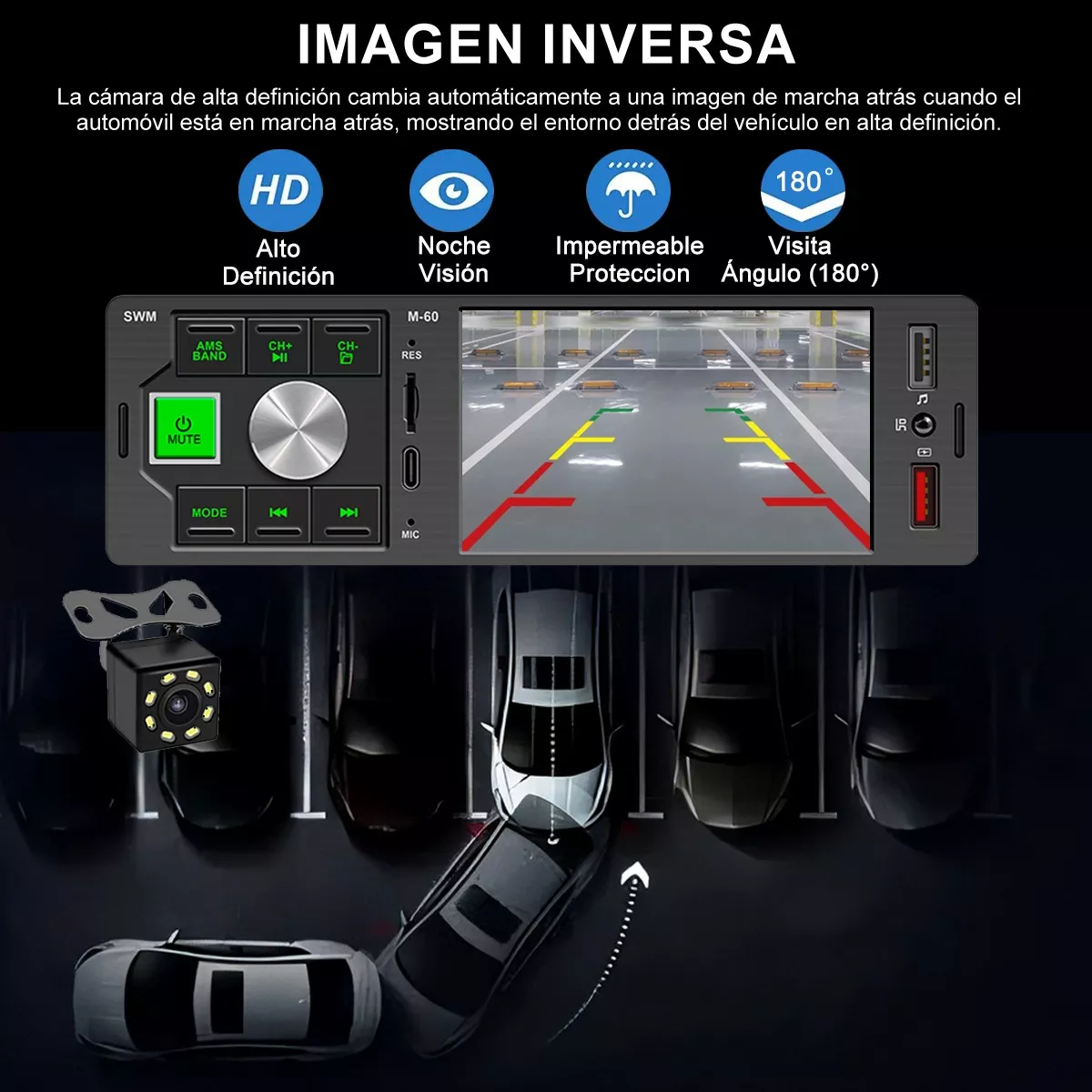 Estéreo De Pantalla Para Auto Mirrorlink 1 Din Con Cámara