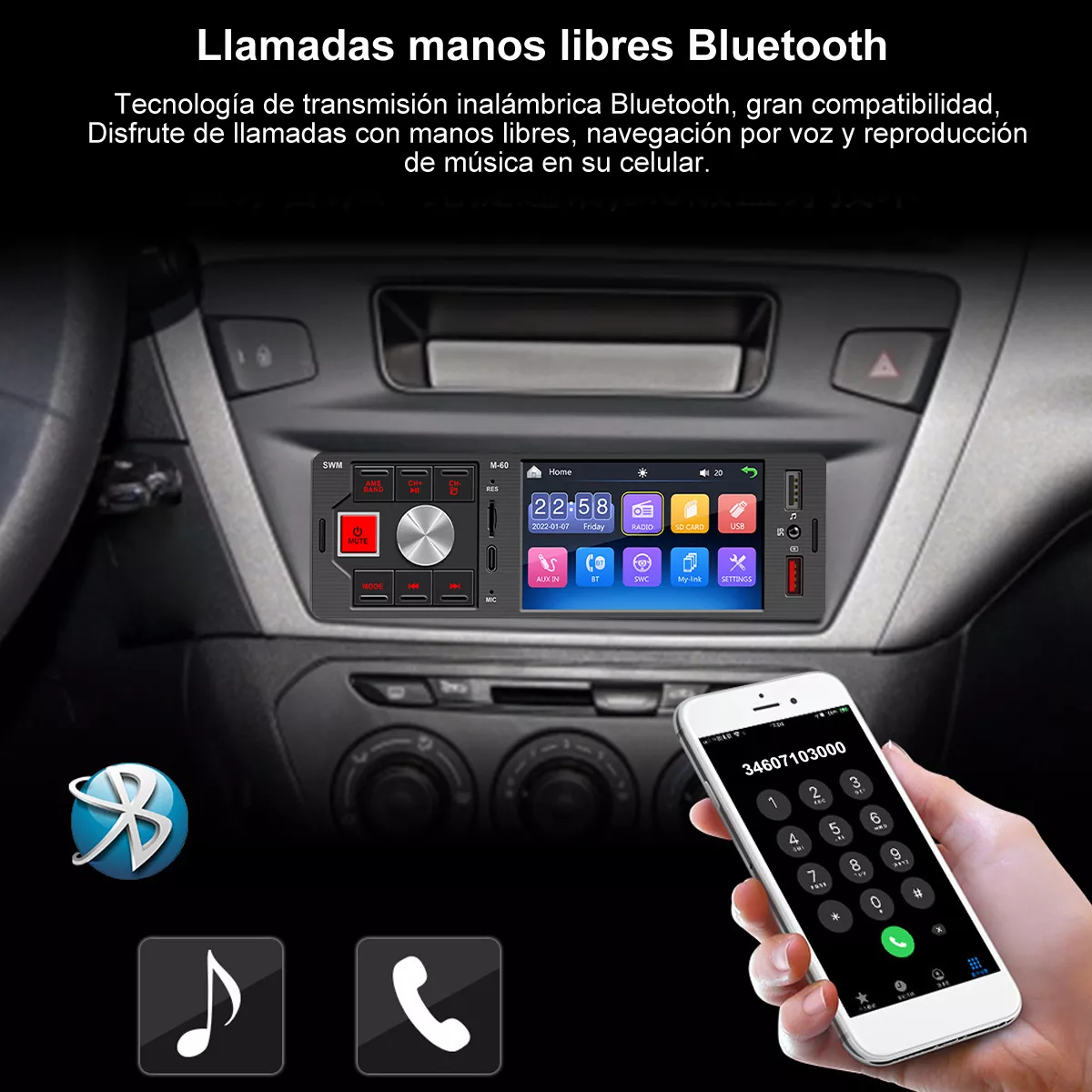 Estéreo De Pantalla Para Auto Mirrorlink 1 Din Con Cámara