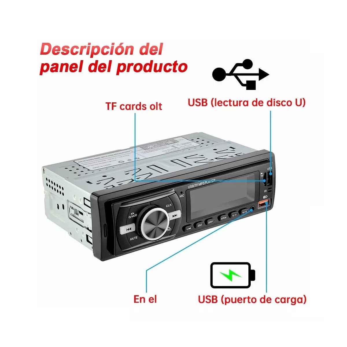 Stereo Auto Con Mp3 2 Usb Bluetooth 1 Din
