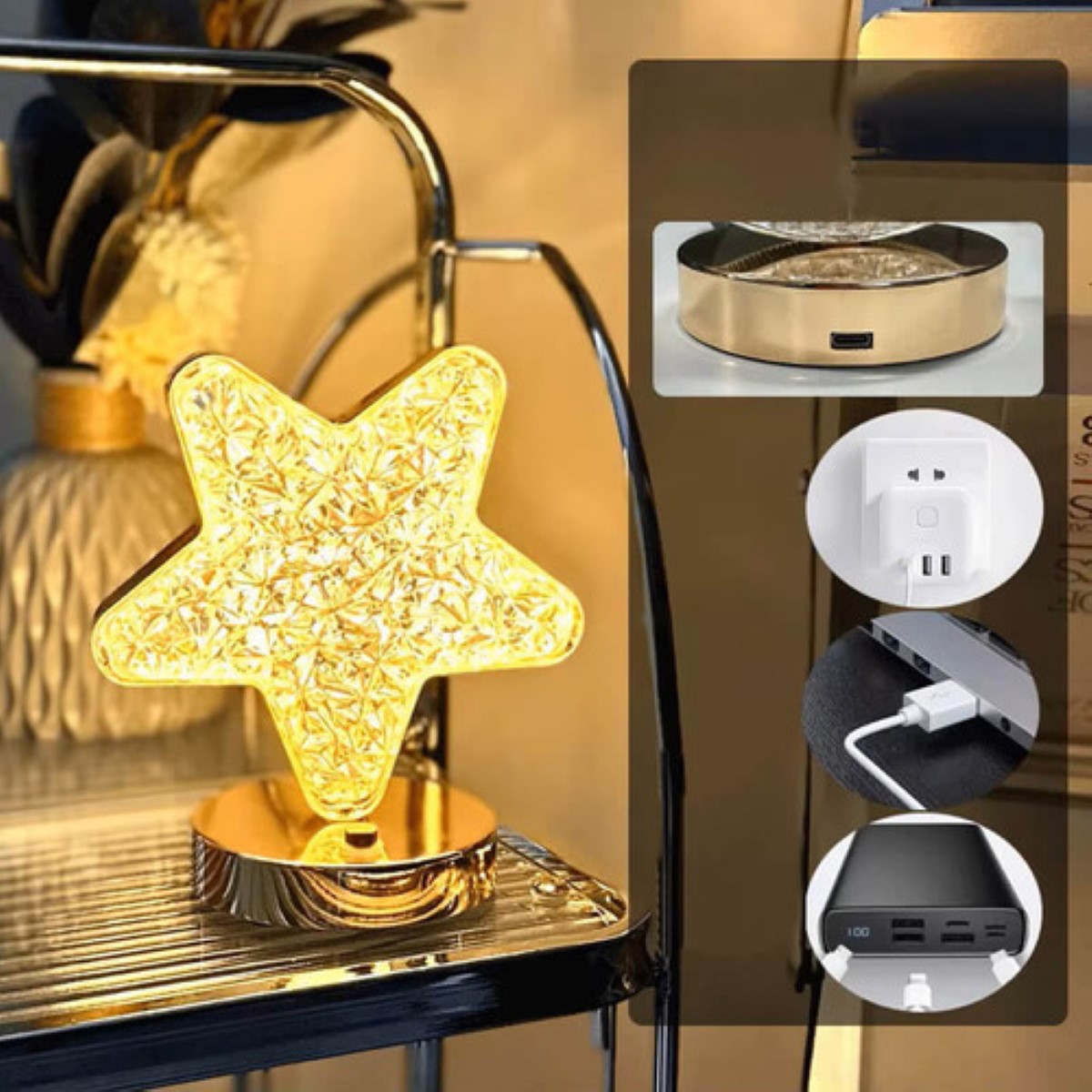 Lampara Escritorio Led Luz Noche Cristal Lámpara Decorativa ESTRELLA BLANCA
