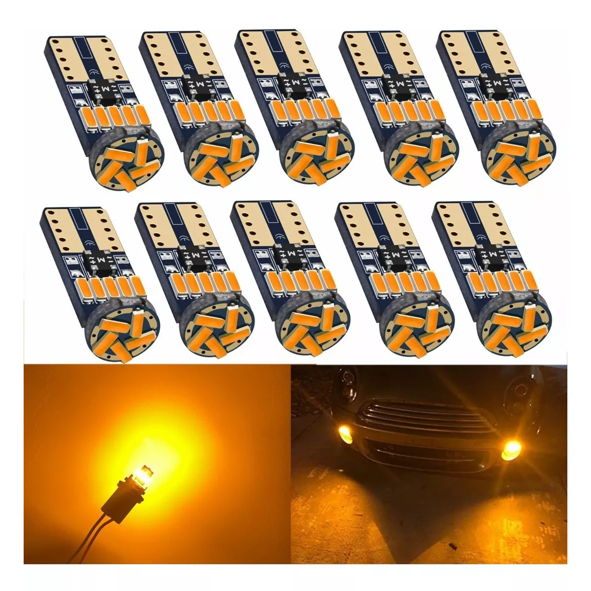 10 Focos Led Pellizco T10 W5w 194 168 2825 192 Amarillo