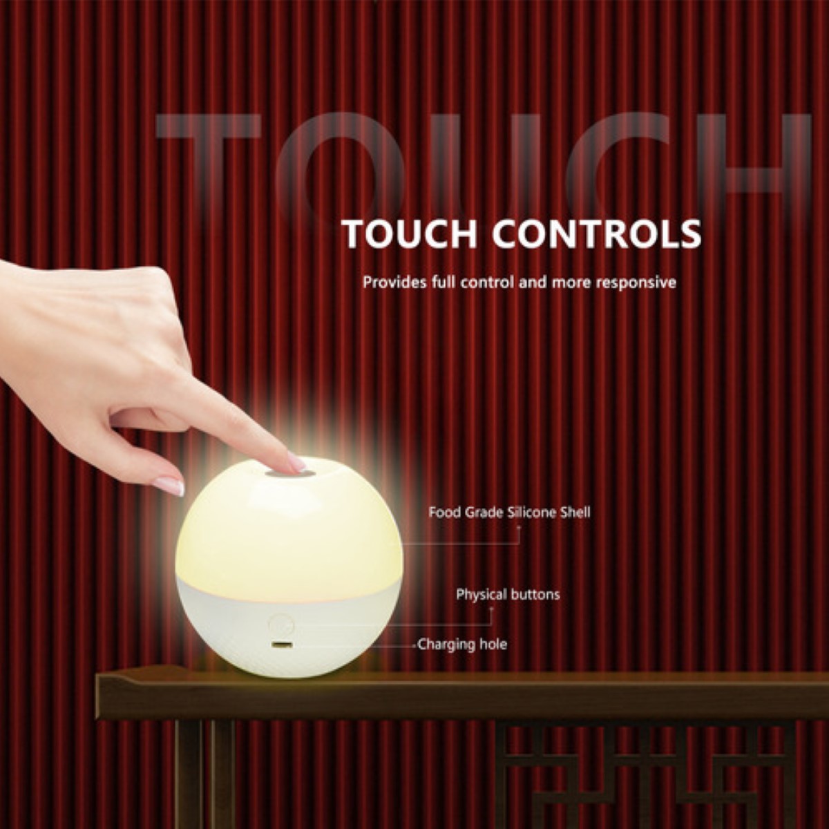 Lampara De Noche Led Rgb Touch/control Recargable 2700k BLANCO