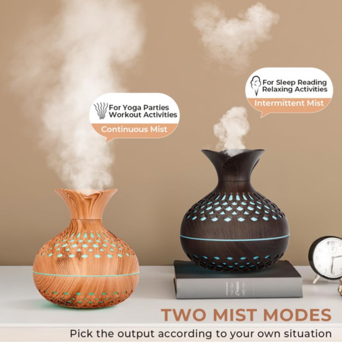 Humidificador Difusor Lámpara Colorida Light Wood Grain CAFE 