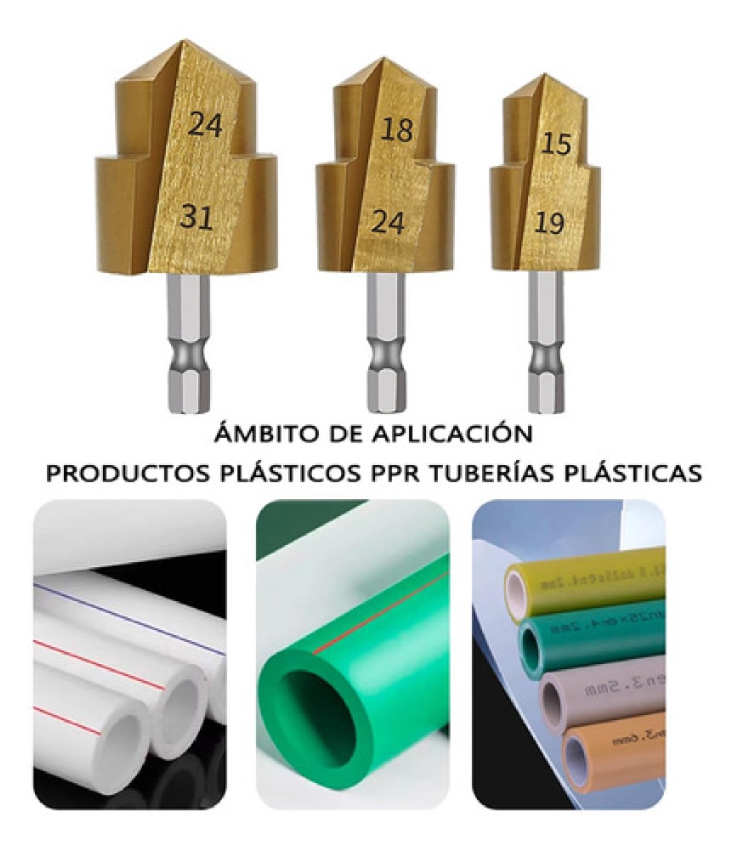 Broca Escalonada De Elevación Ppr Brocas Para Taladro 3pcs DORADO PLATA 