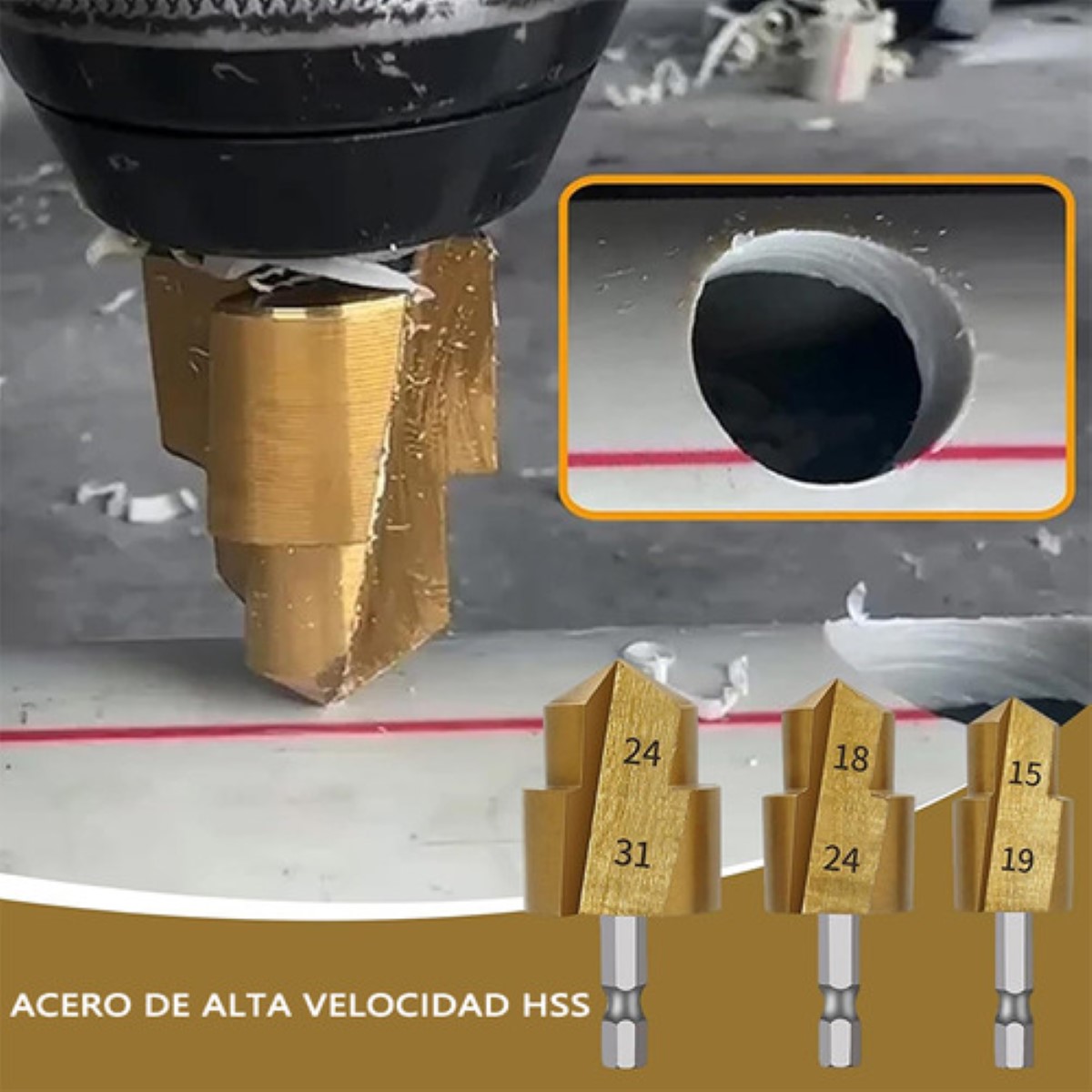 Broca Escalonada De Elevación Ppr Brocas Para Taladro 3pcs DORADO PLATA 