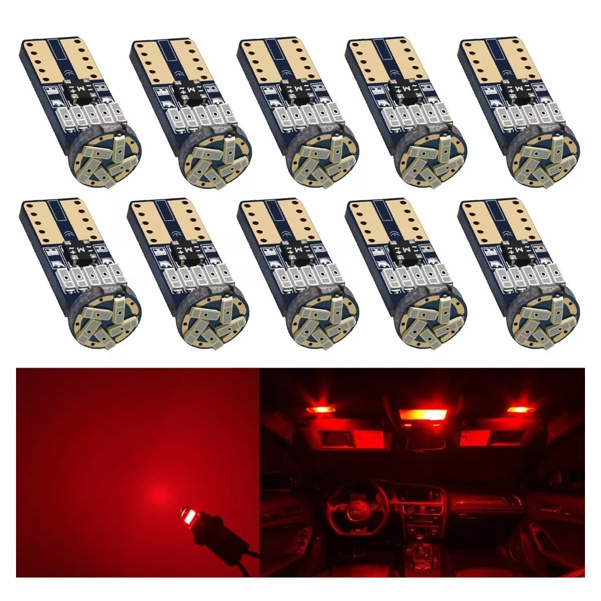 10 Focos Led Pellizco T10 W5w 194 168 2825 192 Rojo